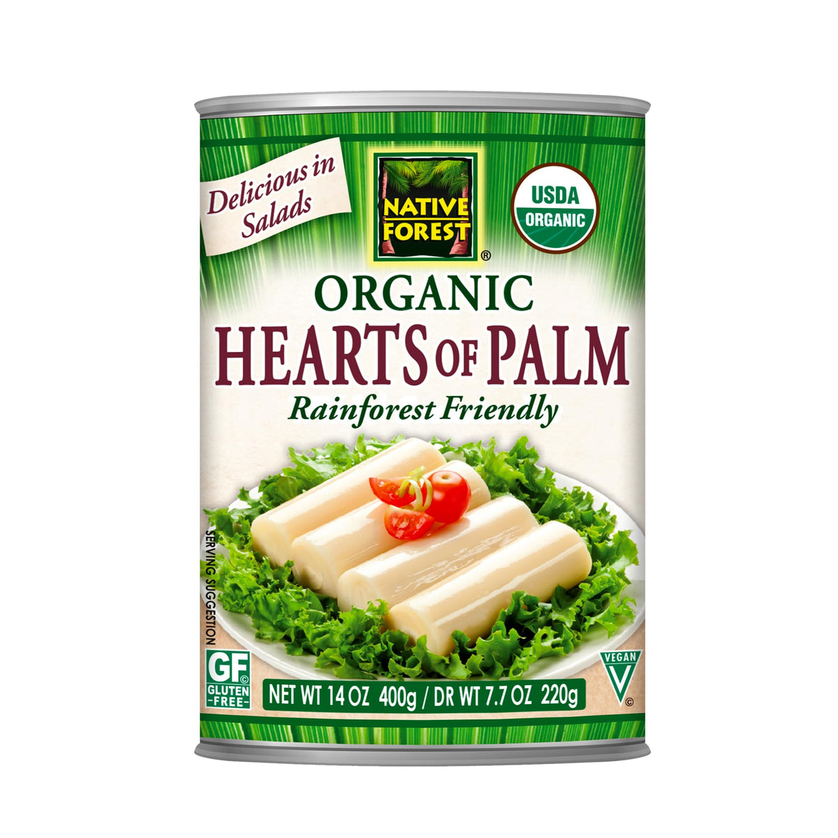 Native Forest Hearts of Palm can front view, organic and low-fat option for salads