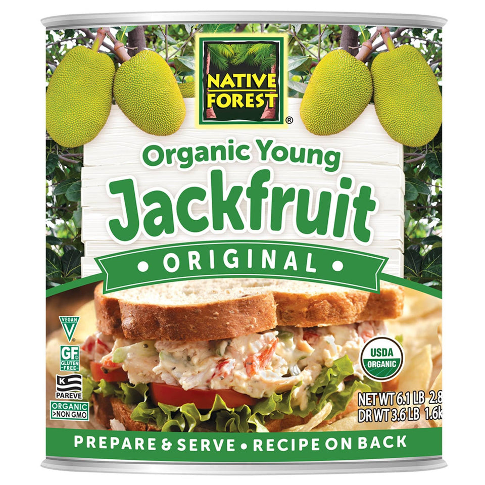 Native Forest Organic Young Jackfruit can front, ideal meatless base.