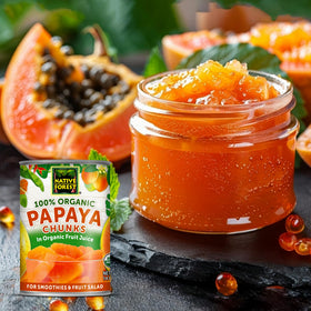 Native Forest six-pack of papaya cans ready for pantry use.