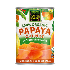 Native Forest papaya chunks in juice can — ready for smoothies and fruit bowls.