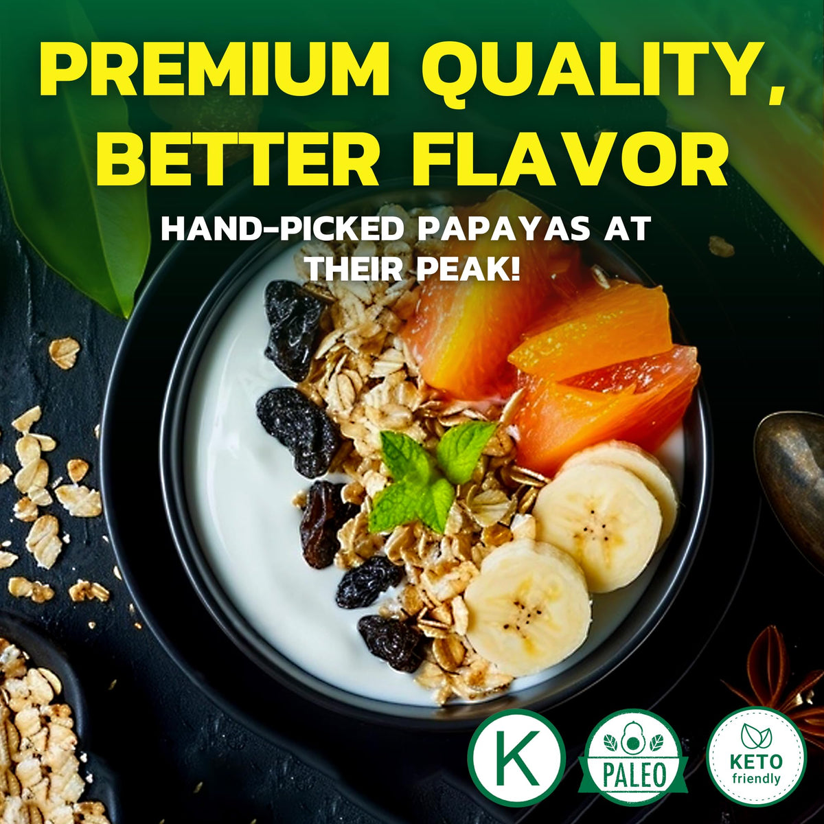 Native Forest papaya can label highlighting organic, non-GMO sourcing.