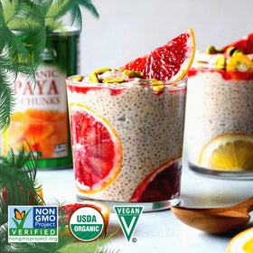 Native Forest papaya chunks in a smoothie bowl for a tropical breakfast.