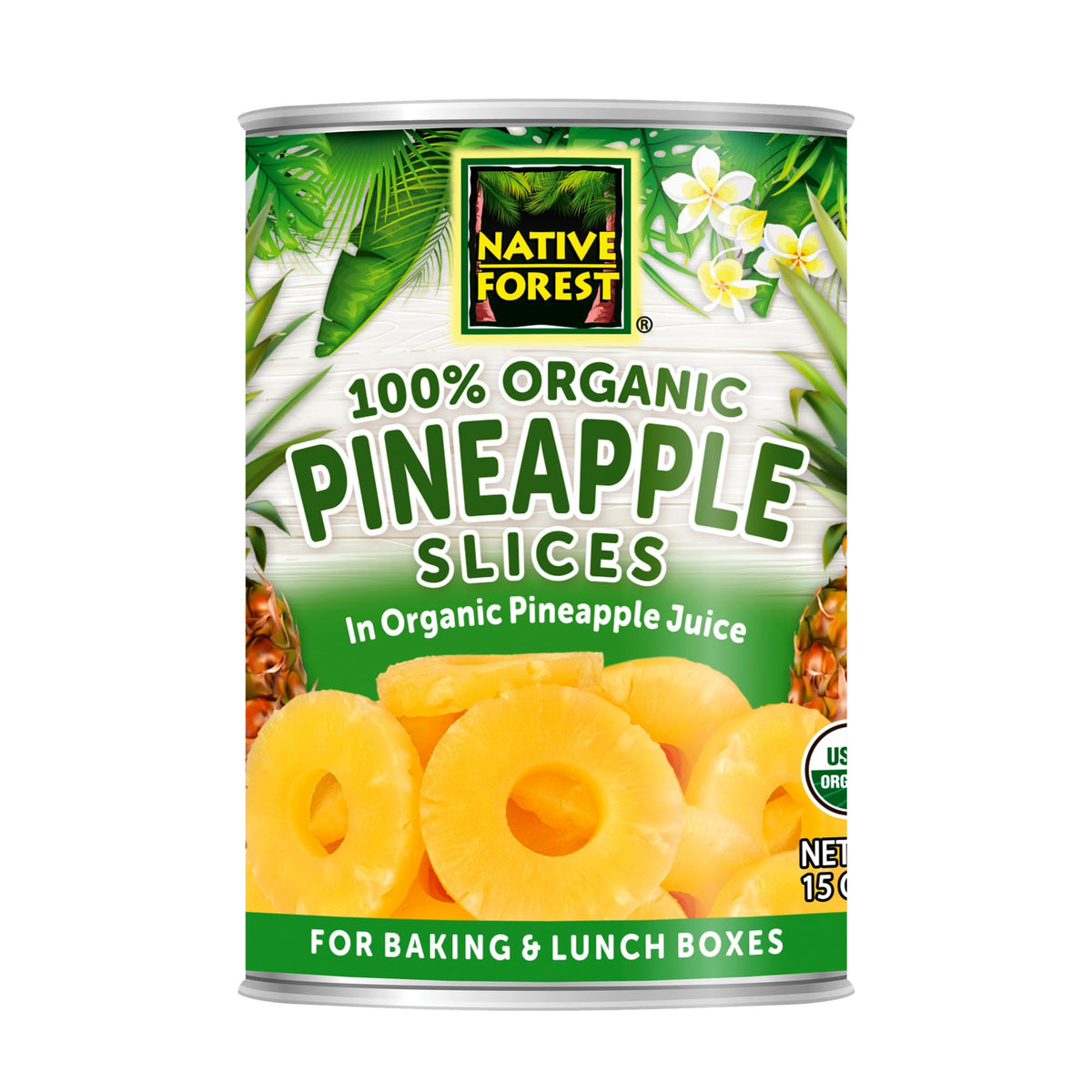 Native Forest pineapple slices in juice: ready-to-eat tropical flavor.