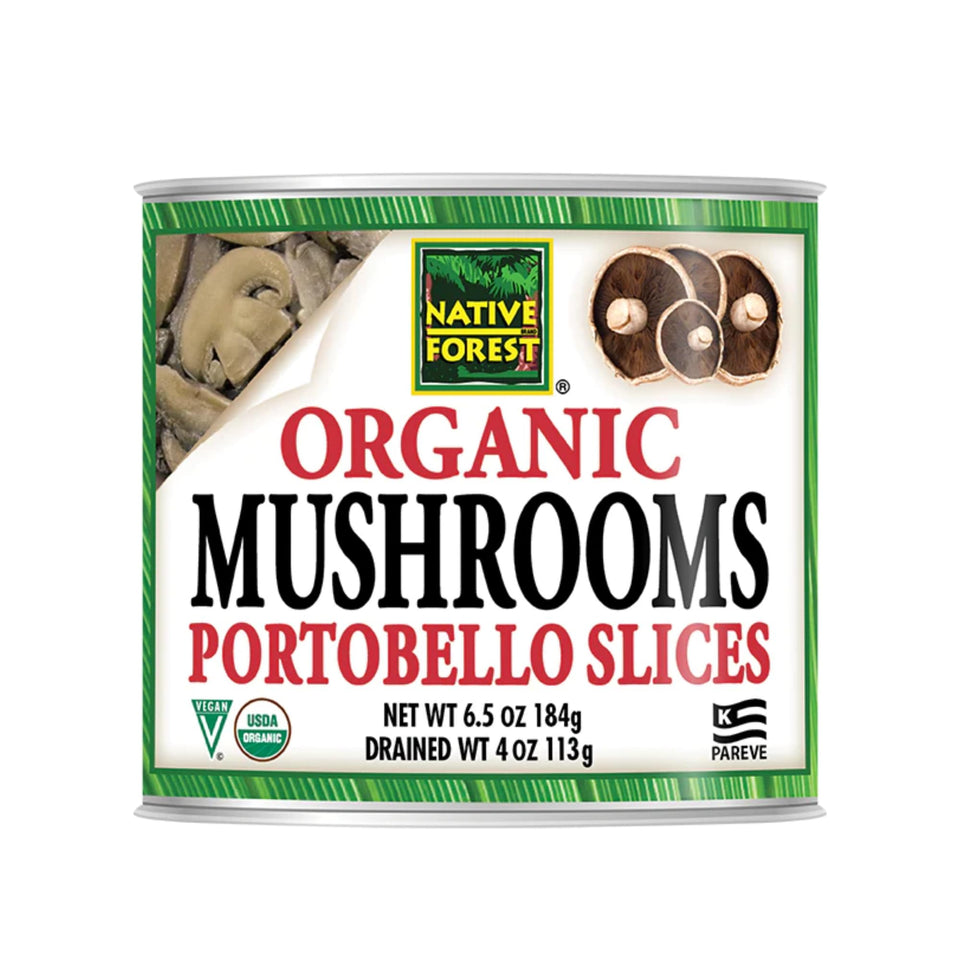 Native Forest portobello slices in a can, ready for soups and pizzas.