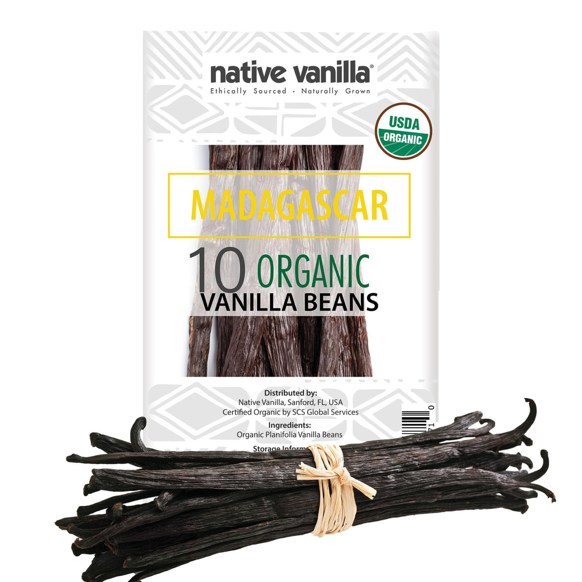 Native Vanilla 10 organic Madagascar beans pods ready for premium desserts.