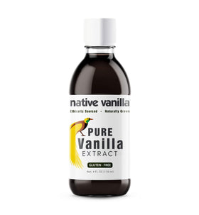 Native Vanilla 4oz bottle close-up showing rich vanilla aroma for baking