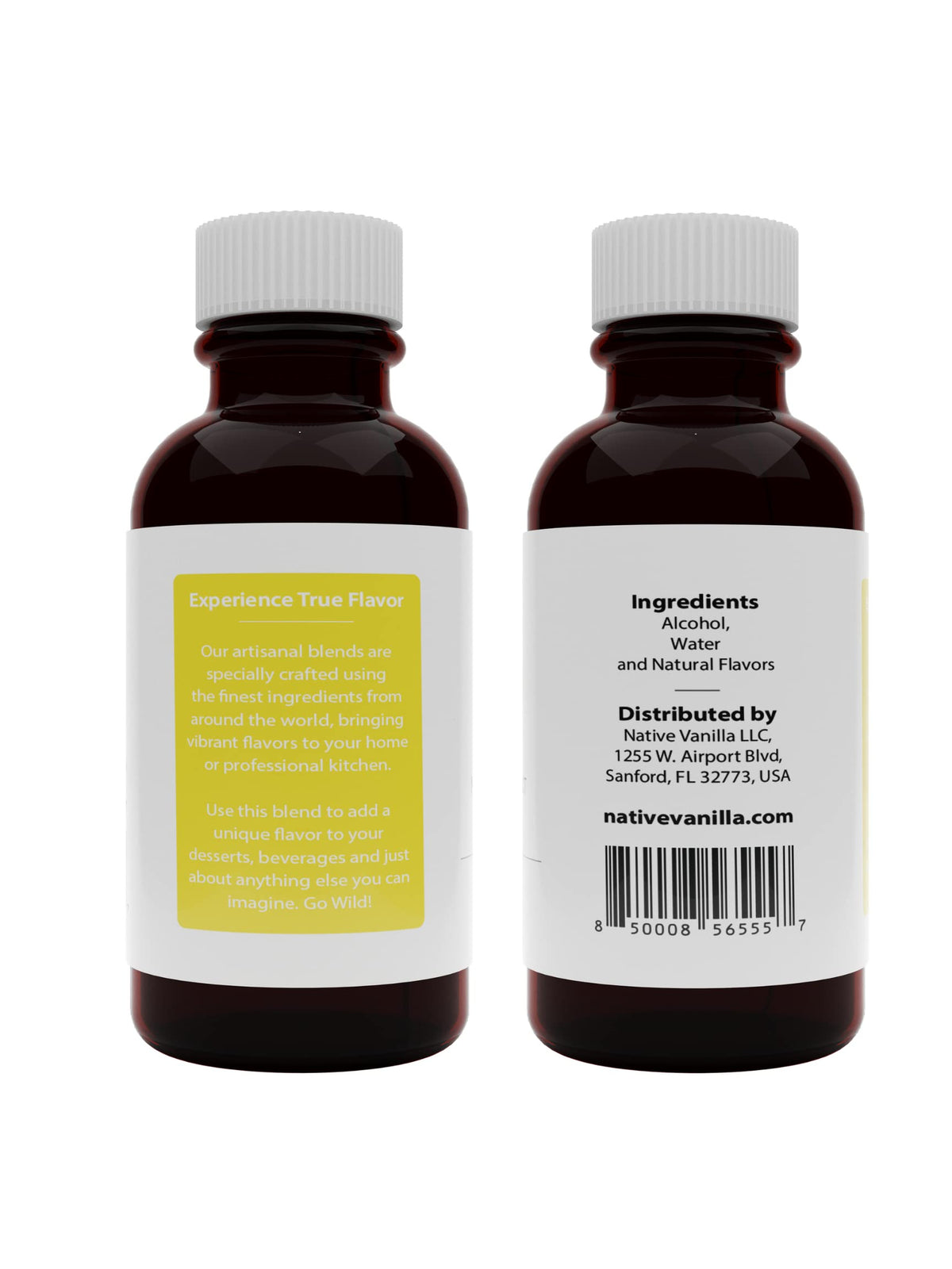 Native Vanilla Banana Flavor bottle close-up showing natural ingredients