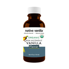Native Vanilla bottle front shows organic vanilla flavor ideal for baking