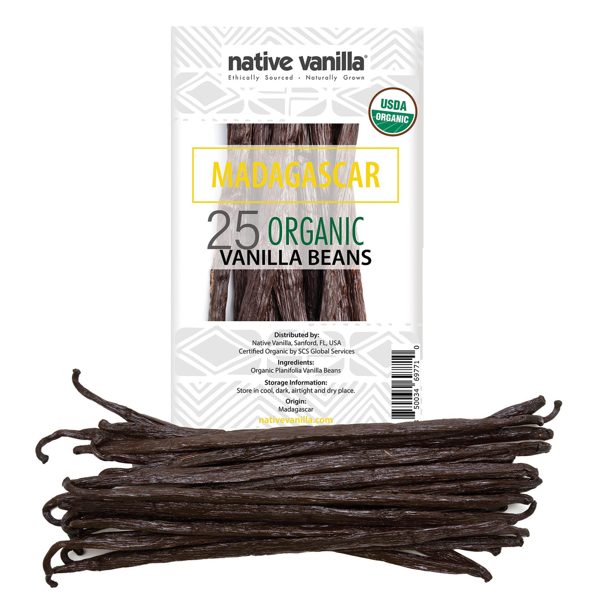 Native Vanilla organic Madagascar vanilla beans pack with rich aroma for premium desserts.