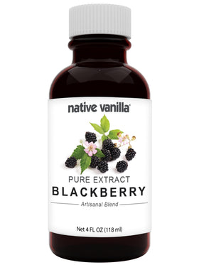Native Vanilla blackberry extract bottle close-up for baking flavor enhancement.