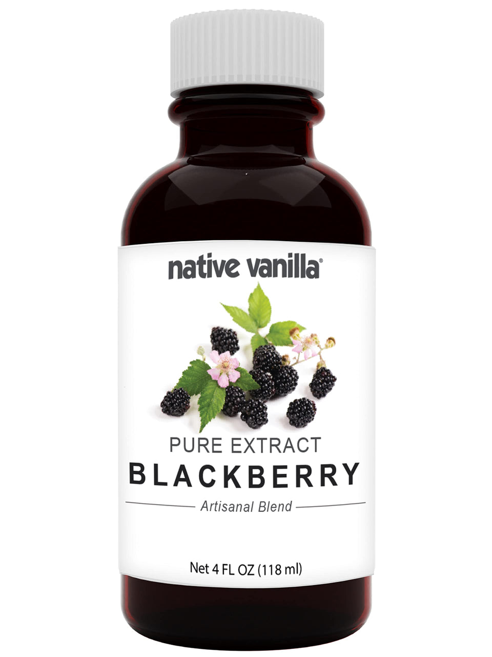 Native Vanilla blackberry extract bottle close-up for baking flavor enhancement.