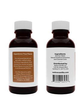 Native Vanilla hazelnut flavor label close-up shows premium ingredients and quality.