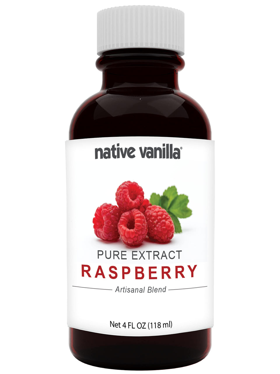 Native Vanilla Raspberry Extract bottle shows vibrant color, a versatile option for desserts