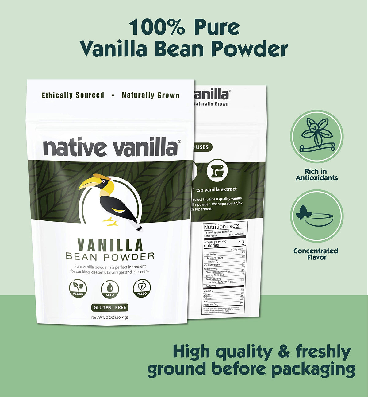 Native Vanilla scoop demonstrates easy measuring of vanilla bean powder