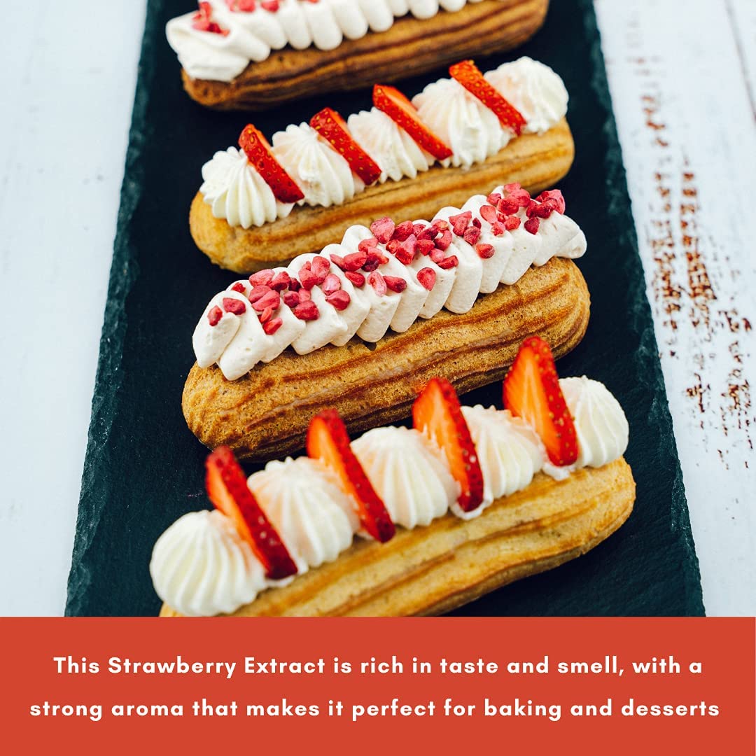 Native Vanilla Strawberry Extract in baking scene, perfect for cakes and cookies