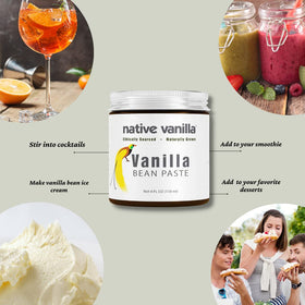 Native Vanilla paste in a dessert dish conveys rich flavor and specked appearance