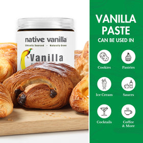 Dessert sauce drizzle featuring Native Vanilla Vanilla Bean Paste on ice cream
