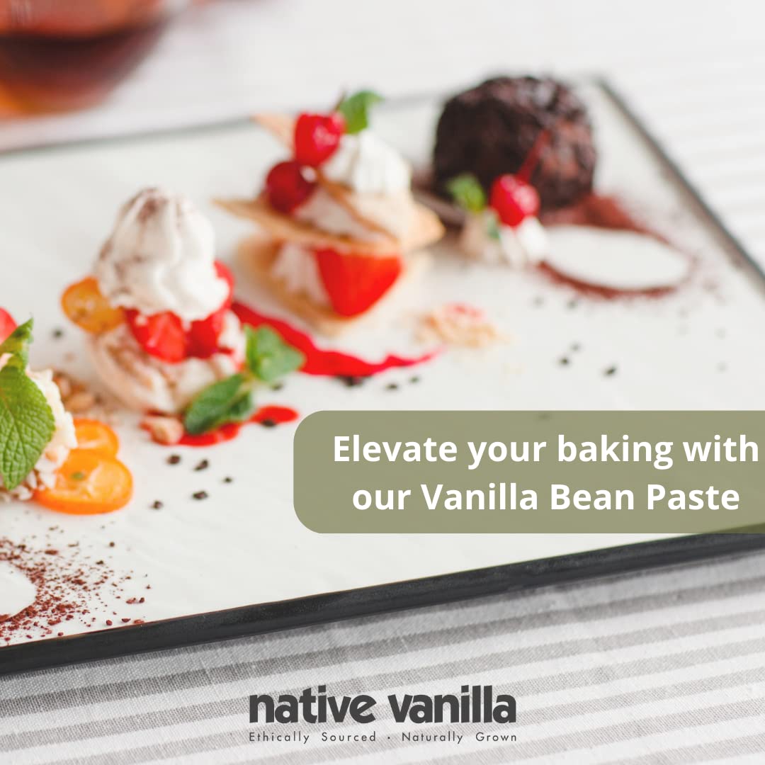 Native Vanilla paste spoon with vanilla beans enhances sauces and fillings