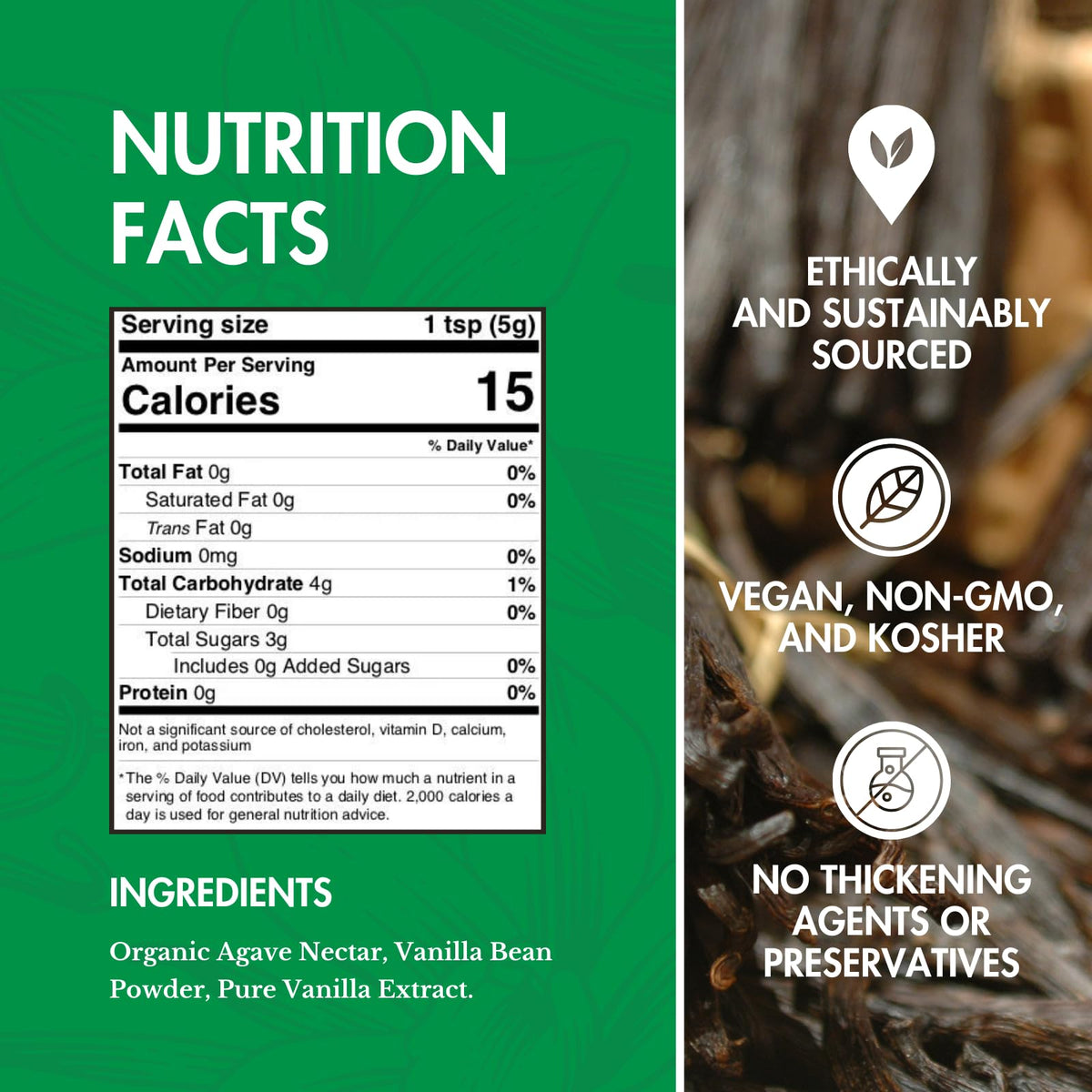Sustainably sourced vanilla beans and organic agave in Native Vanilla paste