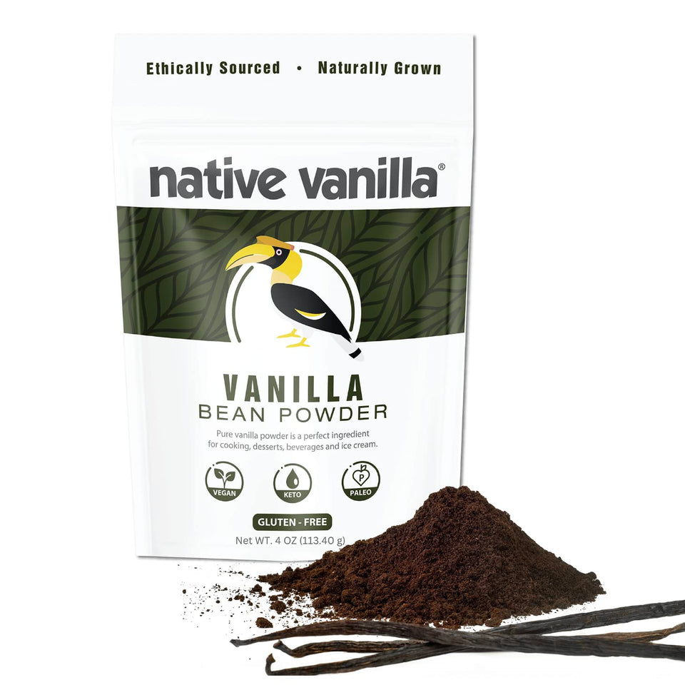 Native Vanilla vanilla bean powder jar shows pure, additive-free flavor for cooking and baking