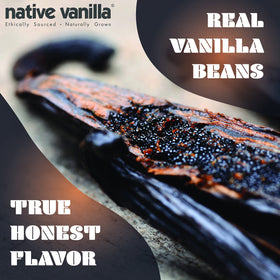 Native Vanilla vanilla beans baking setup for flavoring recipes.