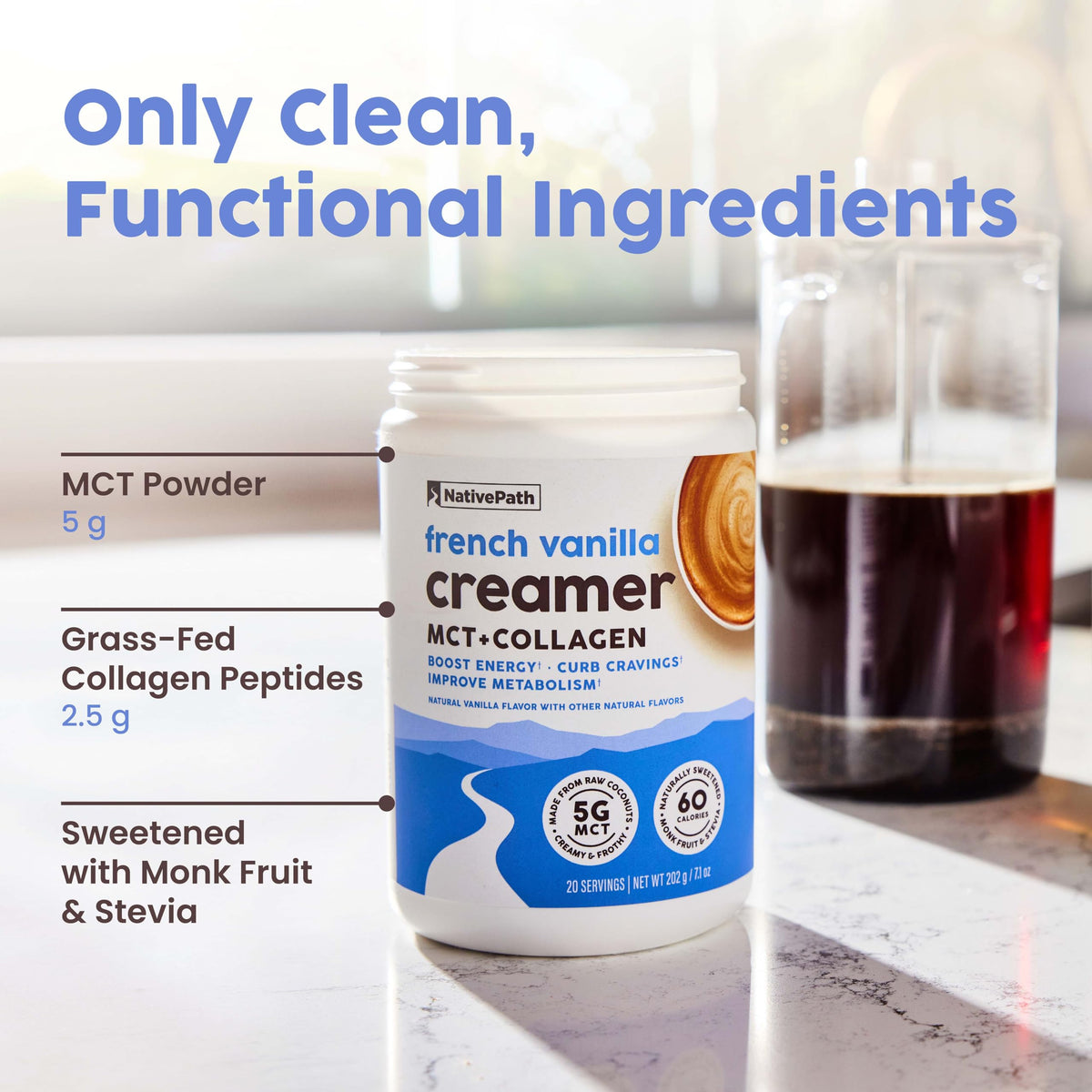 NativePath French Vanilla Keto Coffee Creamer grass-fed collagen close-up quality