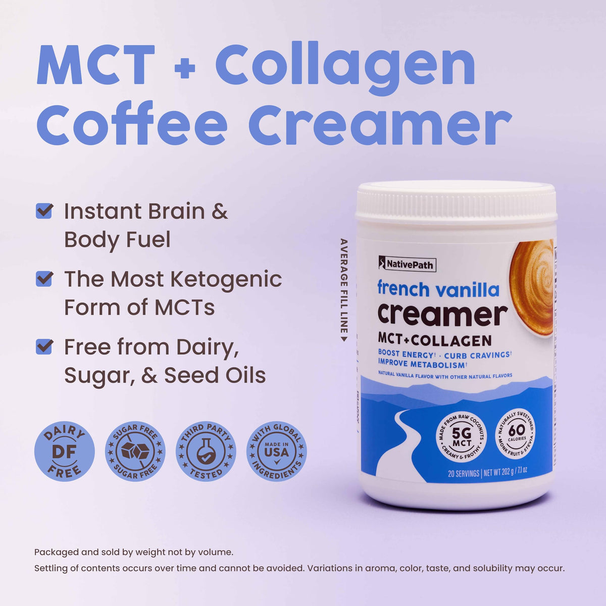 NativePath French Vanilla Keto Coffee Creamer pour demonstrates creamy texture in a mug