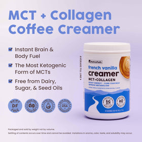 NativePath French Vanilla Keto Coffee Creamer pour demonstrates creamy texture in a mug