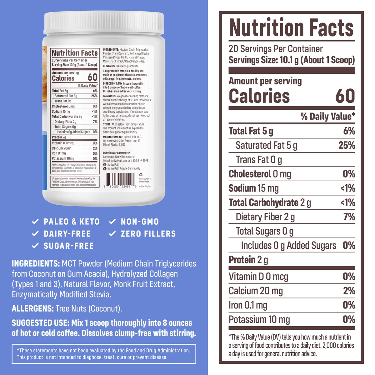 NativePath French Vanilla Keto Coffee Creamer scoop showcases collagen blend for daily coffee