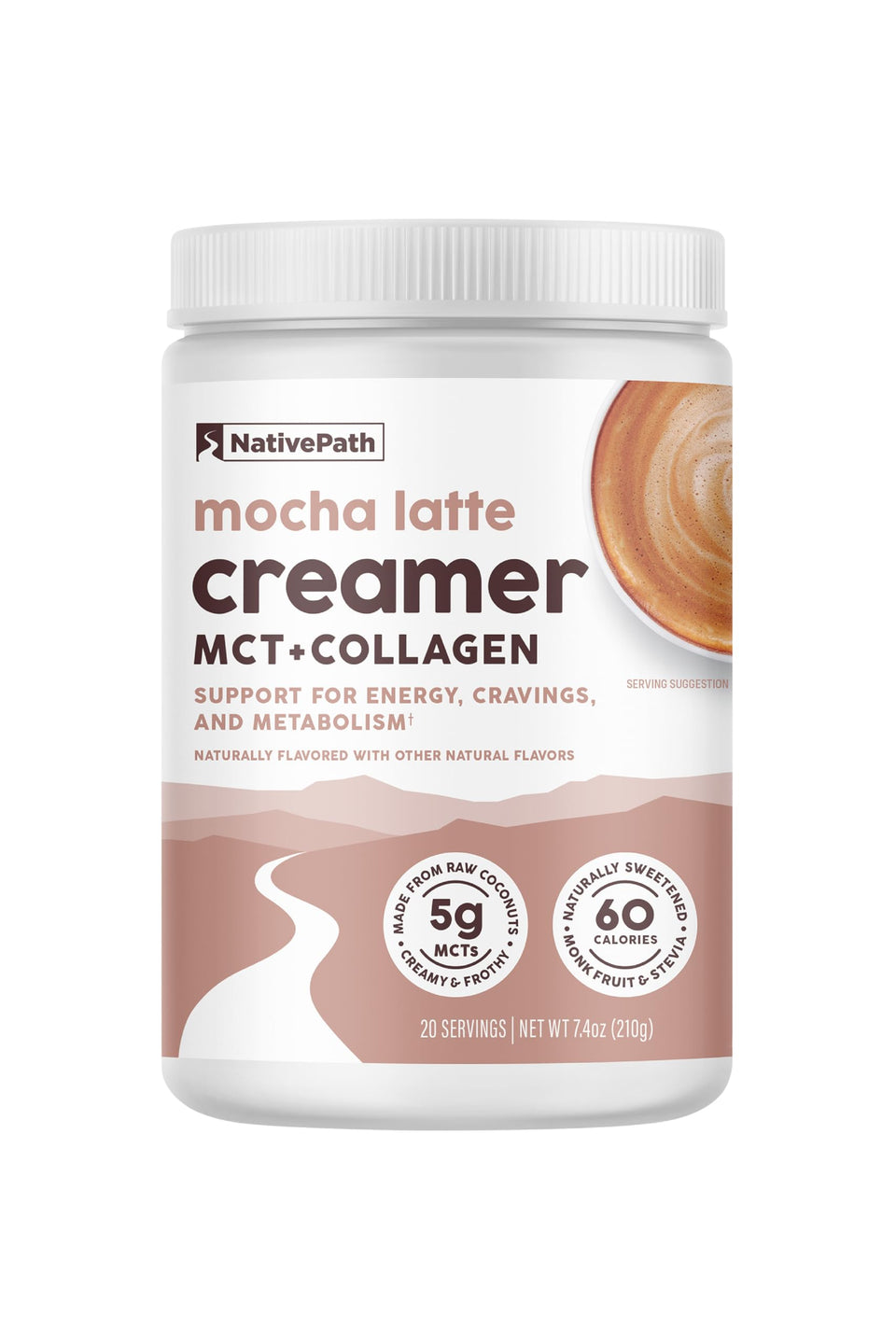 NativePath Keto Coffee Creamer Mocha bottle shows non-dairy, keto-friendly formula.
