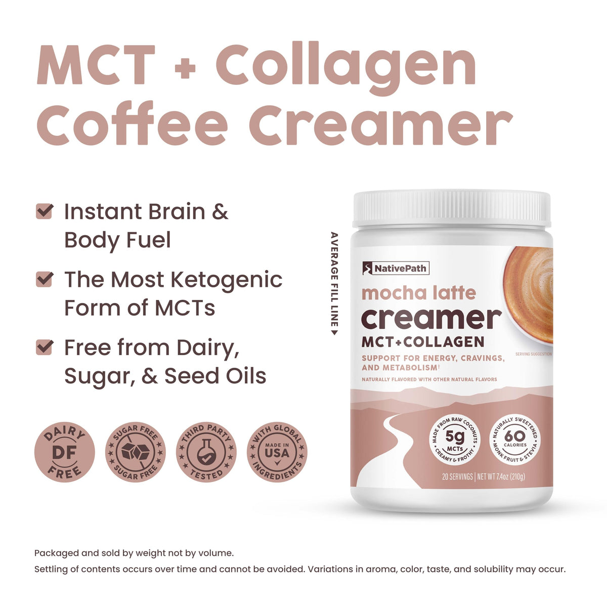 NativePath Keto Coffee Creamer Mocha cup releases inviting mocha aroma.