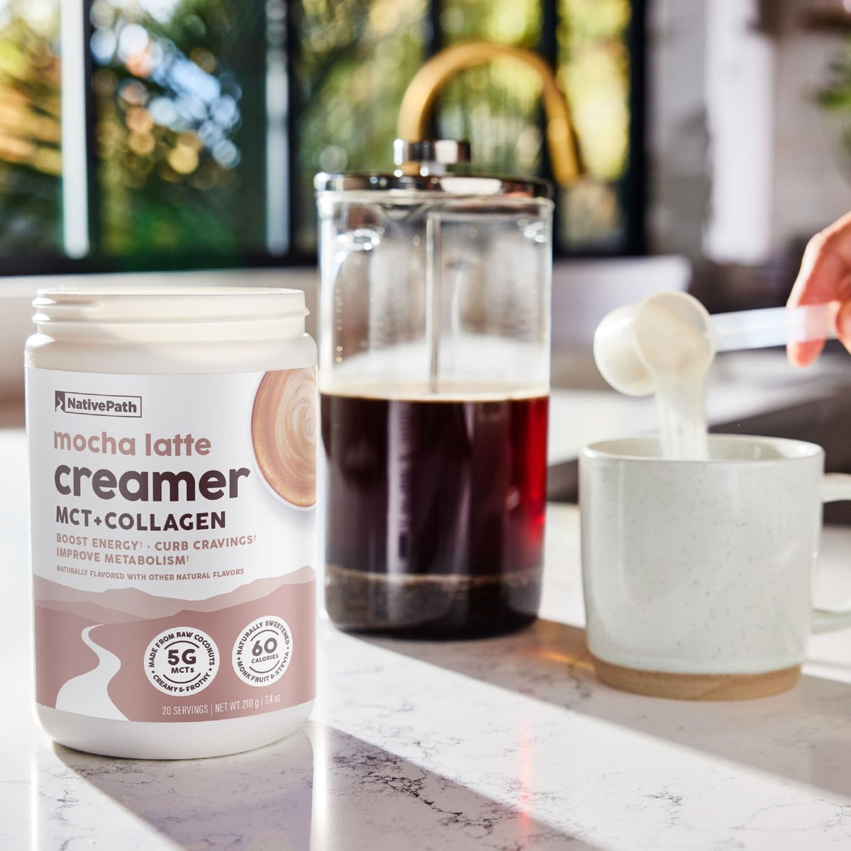 NativePath Keto Coffee Creamer Mocha packaging communicates clean, gluten-free and dairy-free profile.