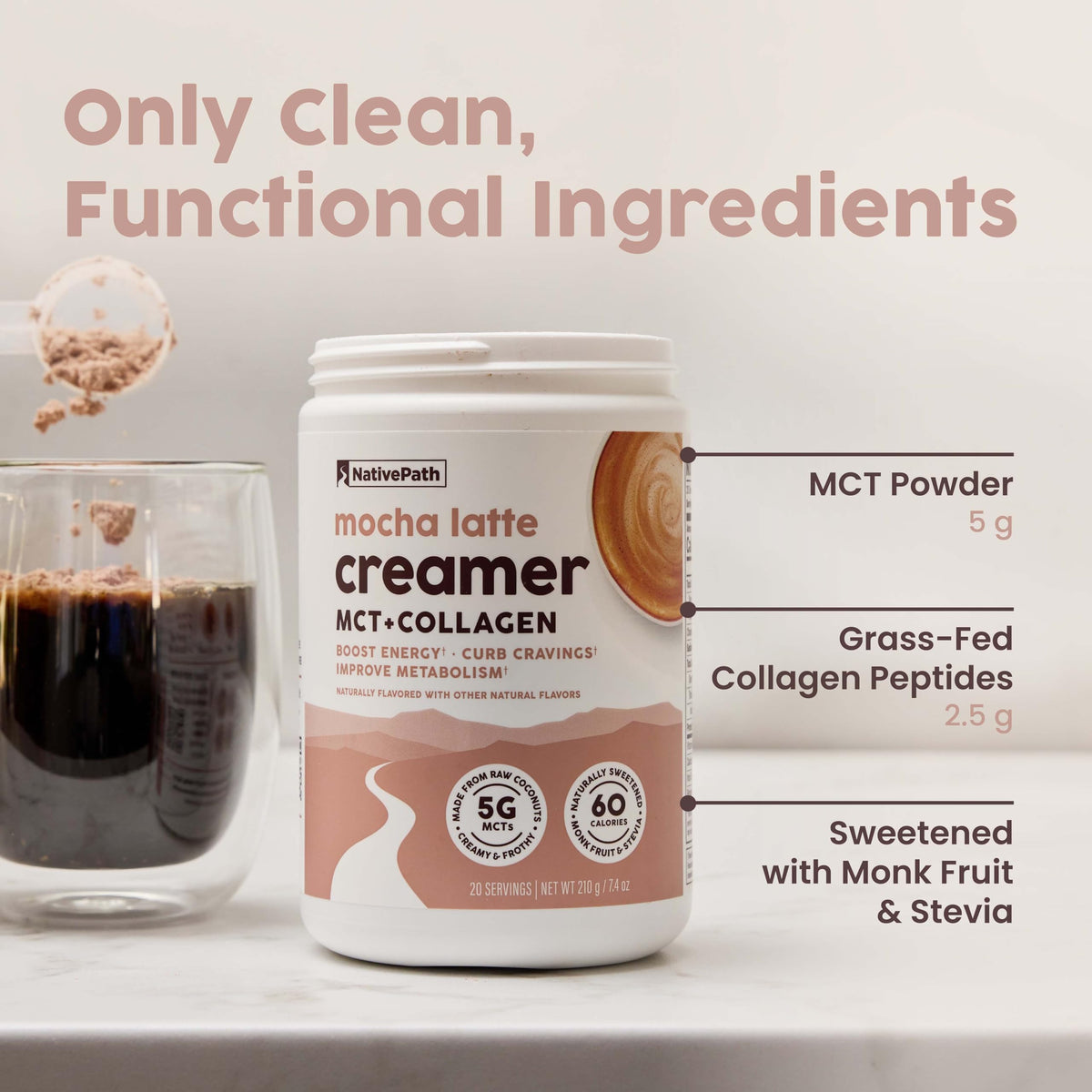 NativePath Keto Coffee Creamer Mocha texture closeup emphasizes smooth mouthfeel.