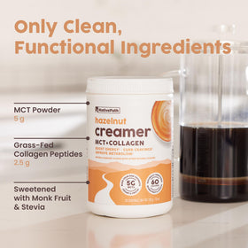 NativePath Hazelnut ingredient mix shows grass-fed collagen and MCT oil for a nutritious boost