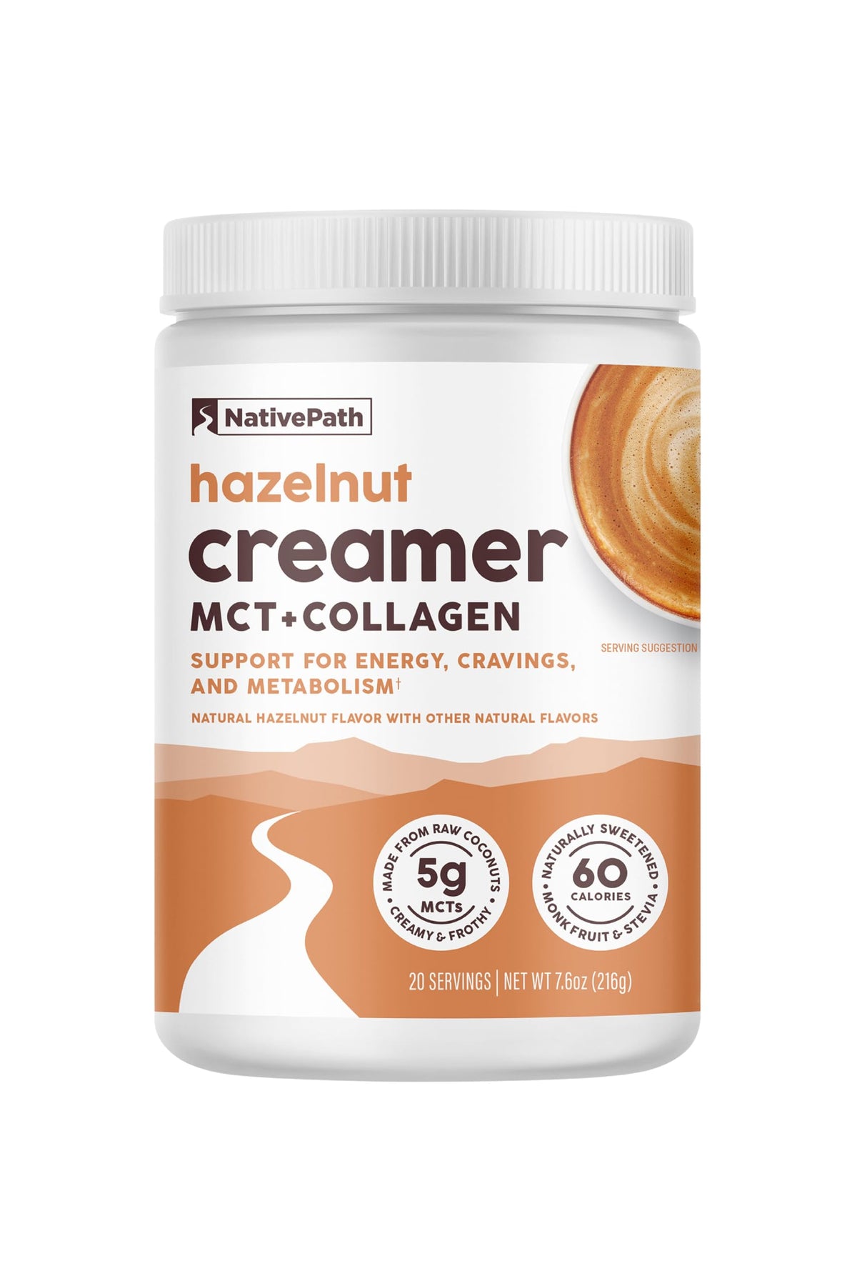 NativePath Keto Coffee Creamer Hazelnut powder jar adds silky creaminess to keto coffee