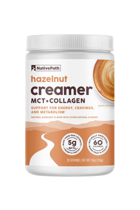 NativePath Keto Coffee Creamer Hazelnut powder jar adds silky creaminess to keto coffee