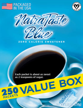 NatraTaste Blue sweetens coffee without calories for a smoother sip