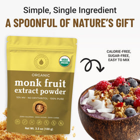 NatriSweet monk fruit powder used in tea or coffee for a creamy, guilt-free sip