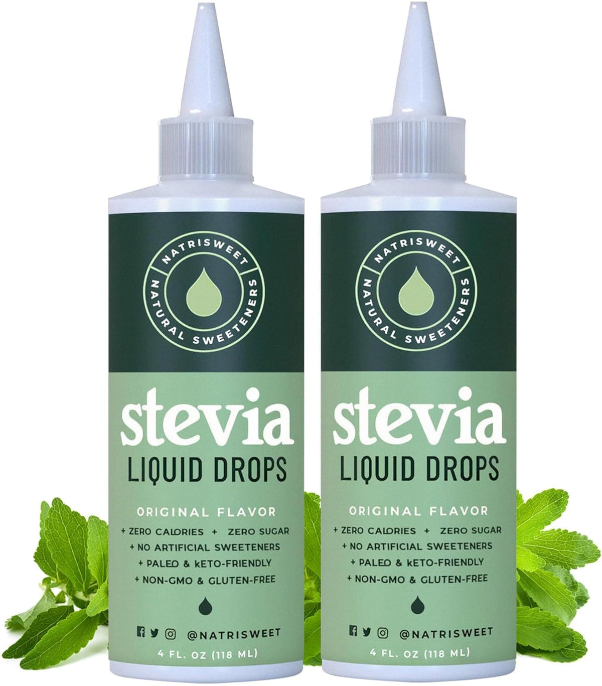 NatriSweet liquid stevia drops bottle for zero-calorie sweetness in beverages.