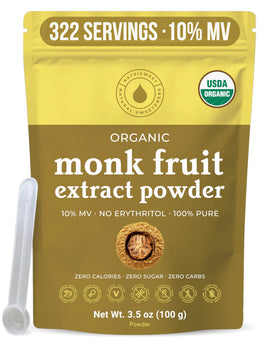 NatriSweet Organic Monk Fruit Extract Powder bottle for zero-calorie sweetness in beverages