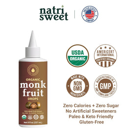 NatriSweet organic monk fruit liquid sweetener on-the-go bottle for easy daily use.