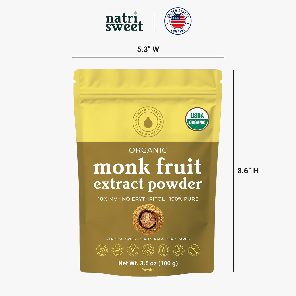 NatriSweet 322 servings in a compact 3.5 oz pouch for long-term use