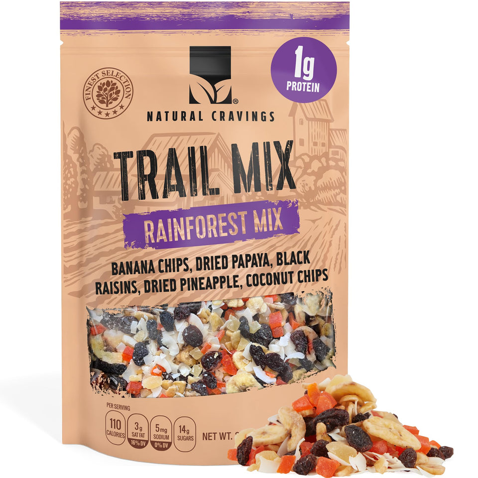 Natural Cravings Rainforest Trail Mix bulk bag with colorful nuts and fruits for outdoor snacking
