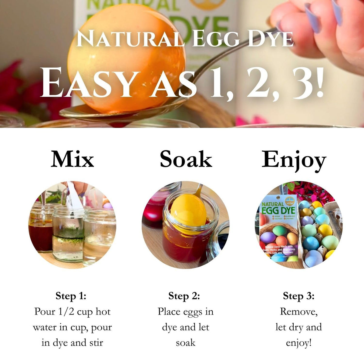 Natural Earth Paint Egg Dye Kit four dyes enables vibrant mixable colors