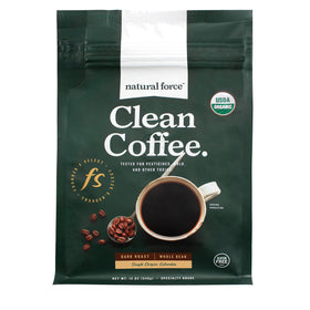Natural Force Founder's Select coffee packaging showing toxin-free assurance and organic certification.