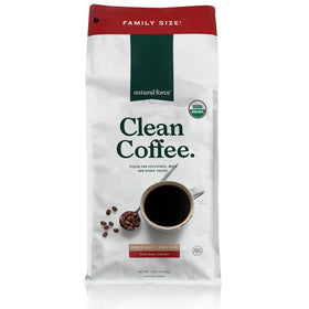 Natural Force Organic Mold Free Coffee 5 lb bag emphasizing toxin-free sourcing and bold aroma.