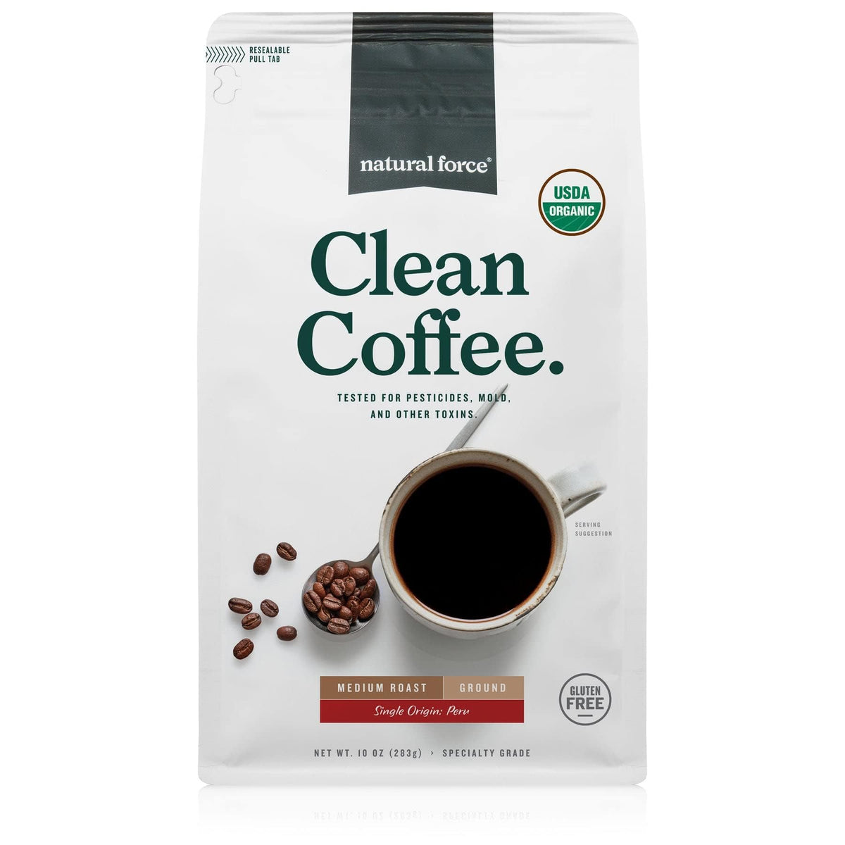 Natural Force Organic Mold Free Coffee bag front showing organic certification
