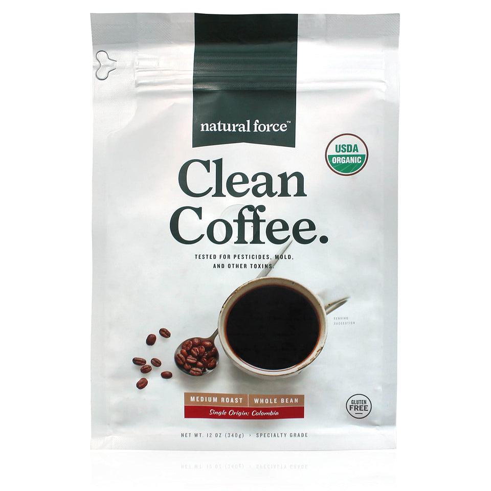 Natural Force Organic Mold Free Coffee bag showcases toxin-free sourcing.