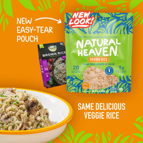 Natural Heaven 6-pack front view shows convenient, low-sodium rice option.
