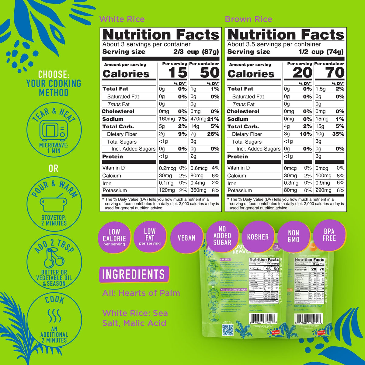 Natural Heaven gluten-free Hearts of Palm Rice label on pack.